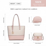 LG2023 - Miss Lulu 3 Piece Leather Look Tote Bag Set - Pink And Beige