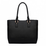 LG6632 - Miss Lulu Leather Look V-Shape Multicolour Tote Bag - Black