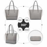 LG2023 - Miss Lulu 3 Piece Leather Look Tote Bag Set - Grey