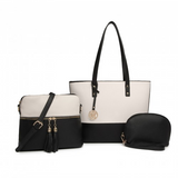 LG2023 - Miss Lulu 3 Piece Leather Look Tote Bag Set - Black And Beige