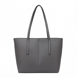 LG2062 - Miss Lulu Leather Look Simple Casual Tote Bag - Grey