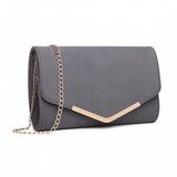 LH1756 - Miss Lulu Leather Look Envelope Clutch Bag - Grey