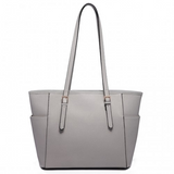 LM1642-1 - Miss Lulu Faux Leather Adjustable Handle Tote Bag - Light Grey