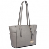 LM1642-1 - Miss Lulu Faux Leather Adjustable Handle Tote Bag - Grey