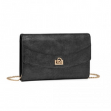 LP2219 - Miss Lulu Elegant Flap Clutch Leather Chain Evening Bag - Black