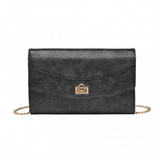 LP2219 - Miss Lulu Elegant Flap Clutch Leather Chain Evening Bag - Black