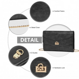 LP2219 - Miss Lulu Elegant Flap Clutch Leather Chain Evening Bag - Black