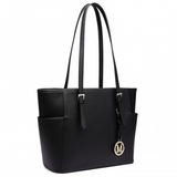 LM1642-1 - Miss Lulu Faux Leather Adjustable Handle Tote Bag - Black