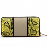 LP6681 - Miss Lulu Snake Print Panel Long Purse Khaki