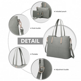 LT6648 - Miss Lulu Three Piece Tote Shoulder Bag And Clutch - Dark Grey