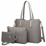 LT6648 - Miss Lulu Three Piece Tote Shoulder Bag And Clutch - Grey