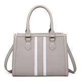 LT2203 - Miss Lulu White Striped Commuter Elegant Cross body Tote Bag - Grey