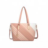 LT2225 - Miss Lulu Contrast Colour Twill Leather Handbag Tote Bag - Pink