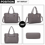 S1719 - Miss Lulu Pu Leather Handbag &amp; Purse - Grey