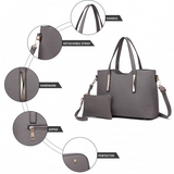 S1719 - Miss Lulu Pu Leather Handbag &amp; Purse - Grey