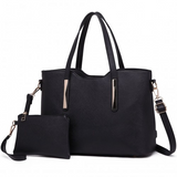 S1719 - Miss Lulu PU Leather Handbag &amp; Purse - Black