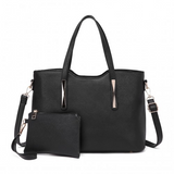 S1719 - Miss Lulu PU Leather Handbag &amp; Purse - Black