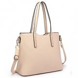 LT6648 - Miss Lulu Three Piece Tote Shoulder Bag And Clutch - Beige