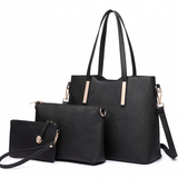 LT6648 - Miss Lulu Three Piece Tote Shoulder Bag And Clutch - Black