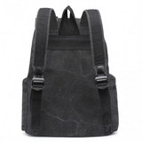 E1672 - Kono Large Multi Function Leather Details Canvas Backpack - Black