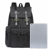 E1672 - Kono Large Multi Function Leather Details Canvas Backpack - Black