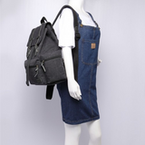 E1672 - Kono Large Multi Function Leather Details Canvas Backpack - Black