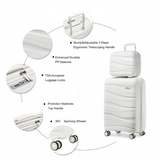 K2094L - Kono 14/20 Inch Lightweight Polypropylene Hard Shell 2 Piece Suitcase Set With TSA Lock And Vanity Case - Cream White