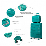 K2094L - Kono 14/20 Inch Lightweight Polypropylene Hard Shell 2 Piece Suitcase Set With TSA Lock And Vanity Case - Teal