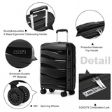 K2094L - Kono 24 Inch Lightweight Polypropylene Hard Shell Suitcase With TSA Lock - Black