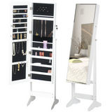 HOMCOM Jewelry Cabinet Standing Mirror Full Length Makeup Lockable Armoire Storage Organizer White