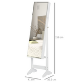 HOMCOM Jewelry Cabinet Standing Mirror Full Length Makeup Lockable Armoire Storage Organizer White