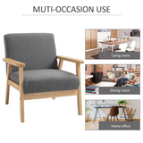 HOMCOM Minimalistic Accent Chair Wood Frame w/ Thick Linen Cushions Wide Seat Mid Century Armchair Home Furniture Bedroom Office