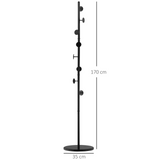 HOMCOM Coat Rack Free Standing Hall Tree with 8 Round Disc Hooks for Clothes, Hats,Purses, Steel Entryway Coat Stand with Marble Base for Entryway, Living Room, Bedroom, Black