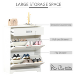 HOMCOM Tipping Shoe Cabinet Storage Rack Entryway Organizer with 2 Pull-Down Doors and Drawer Adjustable Shelf for Hallway Porch Narrow Space White