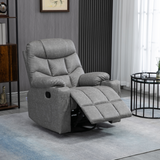 HOMCOM Manual Recliner Chair, Overstuffed PU Leather Recliner Armchair with Footrest, Cup Holders, Side Pockets, for Living Room Bedroom, Light Grey