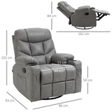 HOMCOM Manual Recliner Chair, Overstuffed PU Leather Recliner Armchair with Footrest, Cup Holders, Side Pockets, for Living Room Bedroom, Light Grey