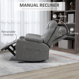 HOMCOM Manual Recliner Chair, Overstuffed PU Leather Recliner Armchair with Footrest, Cup Holders, Side Pockets, for Living Room Bedroom, Light Grey