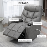 HOMCOM Manual Recliner Chair, Overstuffed PU Leather Recliner Armchair with Footrest, Cup Holders, Side Pockets, for Living Room Bedroom, Light Grey