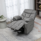 HOMCOM Manual Recliner Chair, Overstuffed PU Leather Recliner Armchair with Footrest, Cup Holders, Side Pockets, for Living Room Bedroom, Light Grey