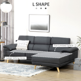 HOMCOM Corner Sofas for Living Room, Fabric L Shaped Sofa Settee with Adjustable Headrest, 3 Seater Couch, Dark Grey