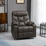 HOMCOM Manual Recliner Chair, Overstuffed PU Leather Recliner Armchair with Footrest, Cup Holders, Side Pockets, for Living Room Bedroom, Dark Brown