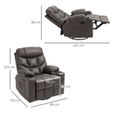 HOMCOM Manual Recliner Chair, Overstuffed PU Leather Recliner Armchair with Footrest, Cup Holders, Side Pockets, for Living Room Bedroom, Dark Brown