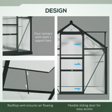 Outsunny Clear Polycarbonate Greenhouse Large Walk-In Green House Garden Plants Grow Galvanized Base Aluminium Frame with Slide Door, 6 x 6ft