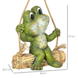 Outsunny Hanging Garden Statue, Vivid Frog on Swing Art Sculpture, Outdoor Ornament Home Decoration, Green