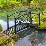 Outsunny 102L x 48W x 49H Classic Metal Garden Bridge with Safety Railings Arc Footbridge Decorative Pond  for Backyard Creek Stream, Black