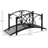 Outsunny 102L x 48W x 49H Classic Metal Garden Bridge with Safety Railings Arc Footbridge Decorative Pond  for Backyard Creek Stream, Black