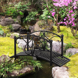 Outsunny 102L x 48W x 49H Classic Metal Garden Bridge with Safety Railings Arc Footbridge Decorative Pond  for Backyard Creek Stream, Black