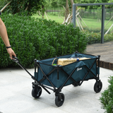 Outsunny Pull Along Cart Folding Cargo Wagon Trailer Trolley for Beach Garden Use with Telescopic Handle - Green