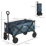 Outsunny Pull Along Cart Folding Cargo Wagon Trailer Trolley for Beach Garden Use with Telescopic Handle - Green