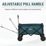 Outsunny Pull Along Cart Folding Cargo Wagon Trailer Trolley for Beach Garden Use with Telescopic Handle - Green